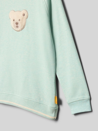 Produktfoto, Regular Fit Sweatshirt mit Logo-Stitching von Steiff in Hellblau, elastischer Baumwoll-Mix, Rundhalsausschnitt, detailreiche Naht, elastische Abschlüsse
