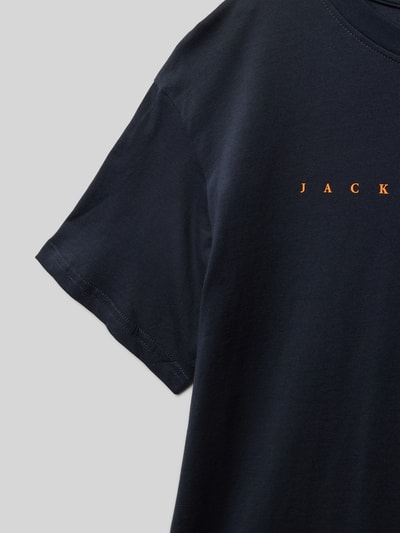 Jack & Jones T-shirt met labelprint, model 'ESTAR' Marineblauw - 2