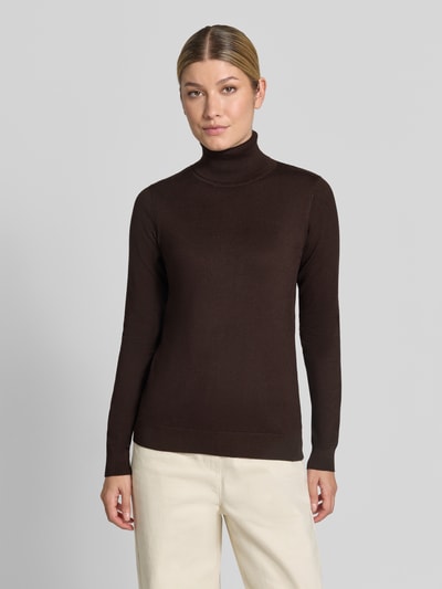 ICHI sweter z dzianiny Slim Fit z mieszanki wiskozy model 'IHLULS' Ciemnobrązowy 4