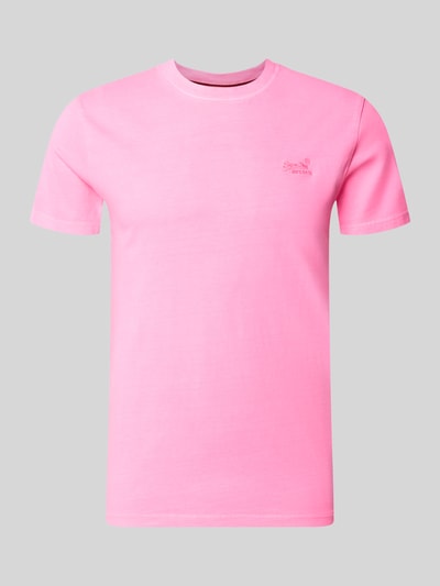 Produktfoto, T-Shirt mit Rundhalsausschnitt und Label-Stitching von Superdry aus Reine Baumwolle in Pink, Slim-Fit, Rückenlänge 66 cm, Herren T-Shirt, Größe M