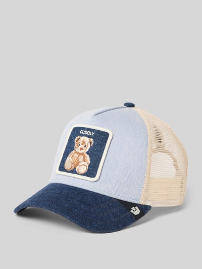 Produktfoto, Trucker Cap mit Motiv-Stitching Modell 'Cuddly' von GOORIN BROS., Denim-Optik, Mesh, Teddy-Motiv, helle und dunkelblaue Töne