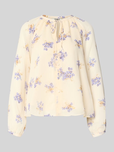 Produktfoto, Relaxed Fit Chiffon-Bluse mit Allover-Muster Modell 'FUSINA' von Only, florale Optik, Materialverarbeitung: Chiffon, Farbton Creme mit lila und gelben Details