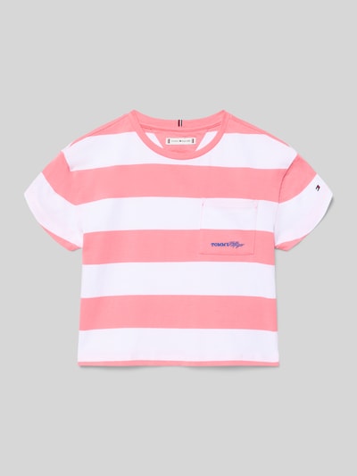 Tommy Hilfiger Teens męski t-shirt o kroju regular fit z czystej bawełny Mocnoróżowy 1