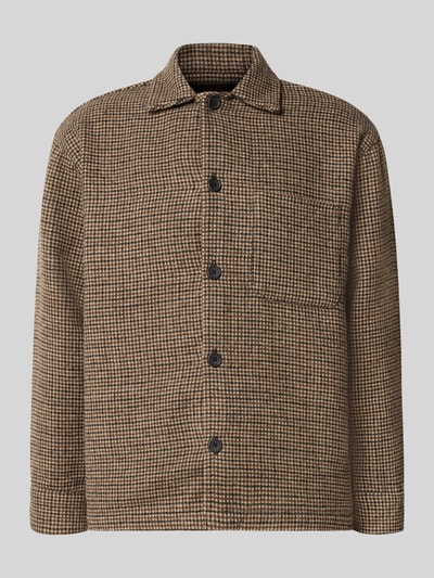 Produktfoto, Regular Fit Hemdjacke mit Brusttasche Modell 'SOHO OLLIE' von JACK & JONES, braun gemustert, Kentkragen, Knopfleiste, strukturierte Oberfläche.