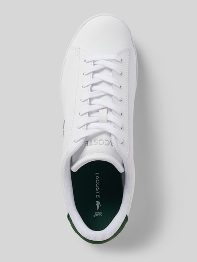 Produktfoto, Low Top Sneaker aus echtem Leder von Lacoste in Optik: Unifarben mit runder Schuhspitze, flacher Absatzform, Logo-Detail, Label-Prägung, Schnürung, strukturierter Sohle, Glattleder, Material: echtes Leder