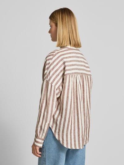 0039 Italy Bluzka lniana o kroju regular fit z obniżonymi ramionami Czekoladowy 5