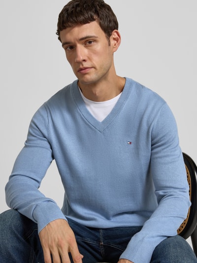 Tommy Hilfiger Regular fit pullover van een mix van katoen en kasjmier Jeansblauw - 3