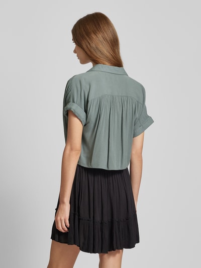 Only Korte overhemdblouse met structuurmotief, model 'PAULA' Rietgroen - 5