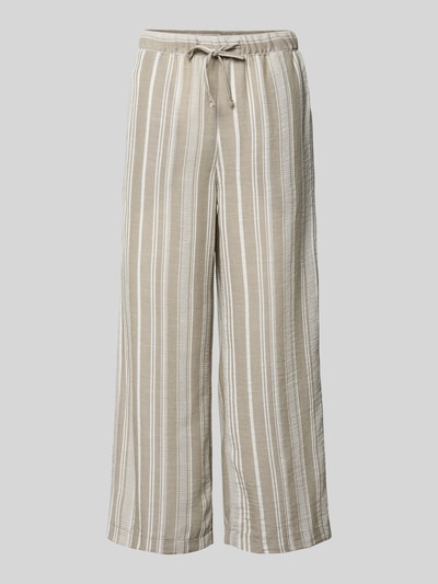 Produktfoto, Culotte mit Kordelzug und Eingrifftaschen von Christian Berg Woman, beige mit weißen Streifen, Loose Fit, elastischer Bund, französische Eingrifftaschen, angedeutete Gesäßleistentaschen, weiche Stoffstruktur.