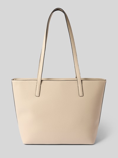 Produktfoto, Shopper mit Label-Detail Modell 'LOHJA' von Seidenfelt in Beige, strukturierte Oberfläche, Lange Tragegriffe, Hauptfach mit Reißverschluss, Anhänger, Reißverschlussfach innen, Breite 41 cm, Länge 29 cm, Tiefe 68 cm, Länge Schulterriemen 12 cm.