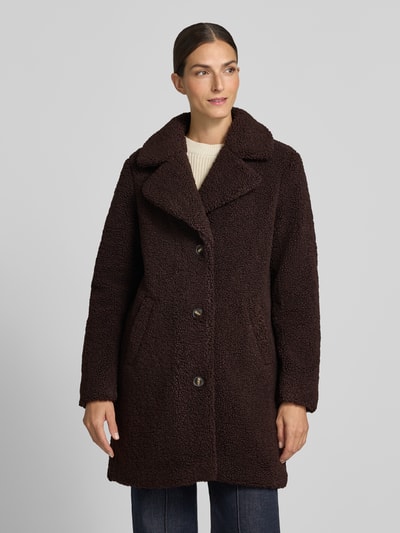 VERO MODA Płaszcz teddy z szerokim kołnierzem z połami Czekoladowy 4