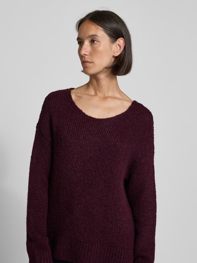 Milano Italy Sweter z dzianiny z okrągłym dekoltem Bordowy 3