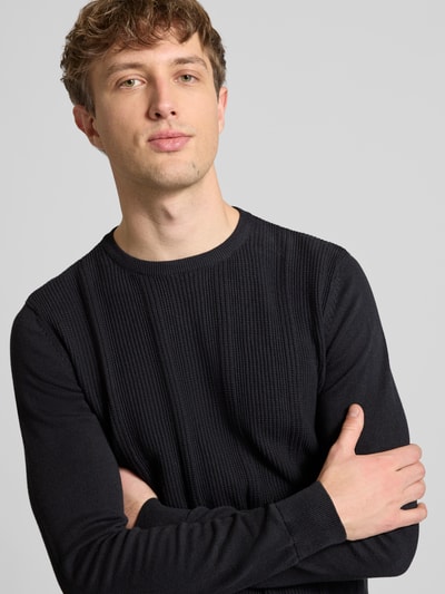 Blend Slim Fit Pullover in Strick-Optik Modell 'Baron' Black 3