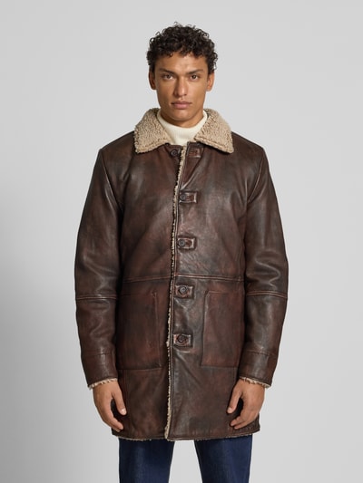 Gipsy Regular Fit Mantel in Leder-Optik Modell 'Gris' Dunkelbraun 4