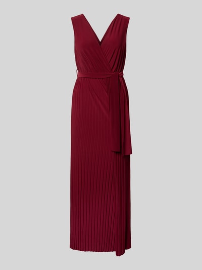 Produktfoto, Jumpsuit in Wickel-Optik Modell 'Ju44le' von ZABAIONE, bordeauxrot, Plisseefalten, V-Ausschnitt, Bindegürtel, Material-Mix mit Stretch, Regular Fit