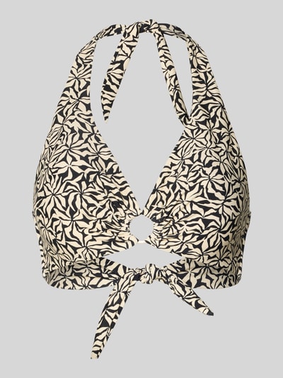 Produktfoto, Bikini-Oberteil mit Ring-Detail Modell 'Mahry' von Barts in Schwarz-Beige mit abstraktem Muster, Neckholder, Schnürverschluss, Stretch-Material
