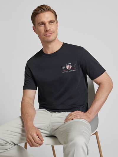 Gant T-shirt met labelstitching Zwart - 3