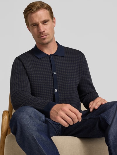 Christian Berg Men Regular fit gebreid jack met platte kraag Marineblauw - 3