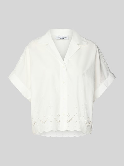 Produktfoto, Relaxed Fit Bluse aus reiner Baumwolle mit Spitzen-Details von Marc O'Polo Denim, Optik: Unifarben, Knopfleiste, Hemdblusenkragen