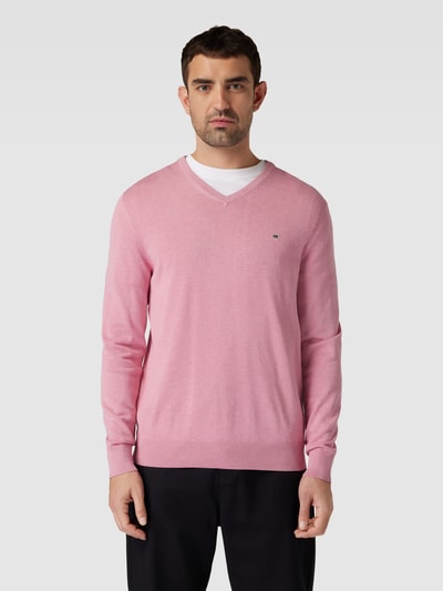 Christian Berg Men Gebreide pullover met geribde V-hals Roze gemêleerd - 4