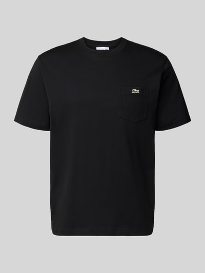 Produktfoto, Regular Fit T-Shirt aus reiner Baumwolle von Lacoste in Schwarz, unifarben, Rundhals, Logo-Stitching, glatte Textur