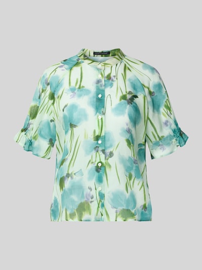 Produktfoto, Regular Fit Bluse aus Lyocell-Ramie-Mix von Luisa Cerano mit floralem Allover-Look, Rundhalsausschnitt, grün-blaue Farbtöne.