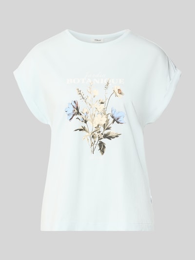 Produktfoto, Relaxed Fit T-Shirt aus reiner Baumwolle von s.Oliver RED LABEL, jasnoniebieski, jednolity kolor, nadruk na froncie, krótki rękaw z podwinięciem, okrągły dekolt, miękka bawełna, tekstura gładka