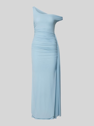 Produktfoto, Maxikleid mit Drapierungen Modell 'LAYANA' von Bardot, błękit, asymetryczny krój, mieszanka materiałów z dodatkiem streczu, podkreślająca figurę, długość tyłu w rozmiarze S: 130 cm, szerokość w rozmiarze S: 37 cm
