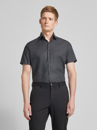 Christian Berg Men Regular fit zakelijk overhemd met fijn gestructureerd motief Antraciet - 4