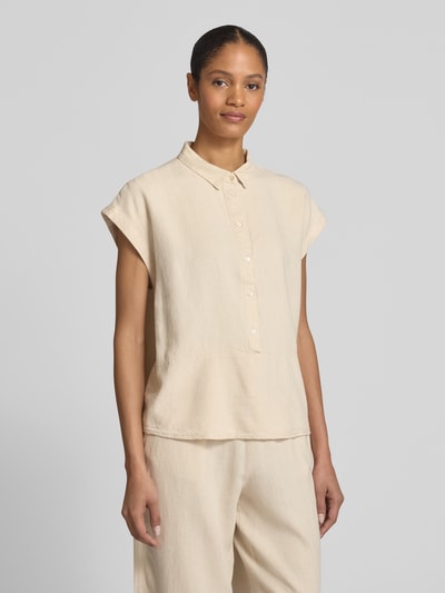 ICHI Regular fit blouse van een mix van linnen en viscose met knoopsluiting Beige - 4