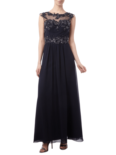 Niente Abendkleid mit Zierborten und Ziersteinen Marine 1