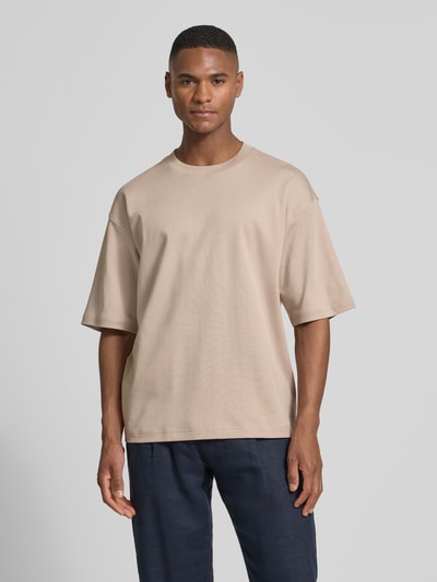 JAKE*S STUDIO MEN T-Shirt aus Bio-Baumwolle mit geripptem Rundhalsausschnitt Taupe 4