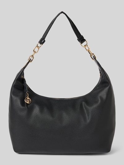 Produktfoto, Handtasche mit Label-Applikation und Schulterriemen von Liu Jo White, czarny kolor, faktura imitująca skórę, złote elementy, Główna przegroda z zamkiem błyskawicznym, Przegródka wewnętrzna zapinana na zamek błyskawiczny, aplikacja z metką, pasek na ramię 48 cm, Szerokość w rozmiarze 1: 50 cm, Długość w rozmiarze 1: 39 cm, Głębokość w rozmiarze 1: 14 cm.