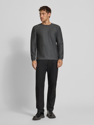Tom Tailor Denim Bluzka o kroju regular fit z mieszanki bawełny z długim rękawem i fakturowanym, tkanym wzorem Antracytowy 1