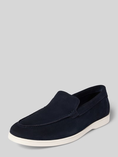 Produktfoto, Loafer aus echtem Wildleder Modell 'Suede' von Jack & Jones w kolorze granatowym, zaokrąglony krój, gładka podeszwa, wysokość obcasa w rozmiarze 44: 3 cm, wysokość cholewki w rozmiarze 44: 10 cm, szerokość w rozmiarze 44: 6 cm