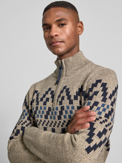 Lerros Sweter z dzianiny o kroju regular fit z kołnierzem zapinanym Beżowy 3