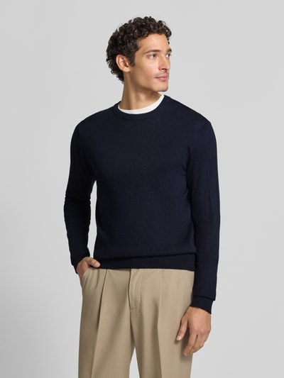 Casual Friday Regular fit gebreide pullover van mix van katoen en kasjmier Donkerblauw - 4