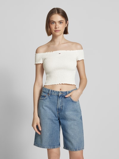 Tommy Jeans Slim Fit Crop Top mit gesmokten Einsätzen Weiss 4