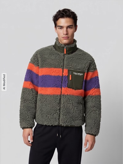 Polo Ralph Lauren Teddyjacke mit kontrastierender Brusttasche Oliv 4