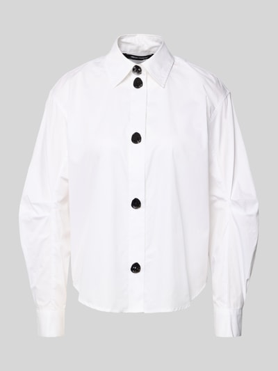 Produktfoto, Regular Fit Bluse aus Baumwolle mit Ballonärmeln von ARMANI EXCHANGE, biała, krój regular fit, kołnierzyk koszulowy, listwa guzikowa, bufiaste rękawy, bawełna, długość tyłu w rozmiarze S 57 cm, długość rękawów w rozmiarze S 57 cm