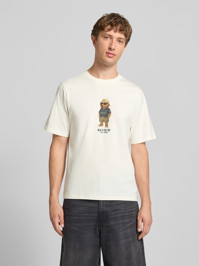 REVIEW Regular Fit T-Shirt mit Logo-Print Offwhite 4