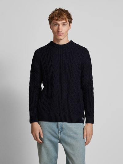 Superdry Strickpullover mit Zopfmuster Modell 'Jacob' Dunkelblau Melange 4