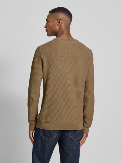 Lindbergh Sweter z dzianiny z fakturowanym wzorem i okrągłym dekoltem Camel 5
