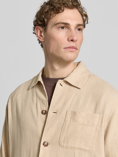 Selected Homme Oversized Hemdjacke aus Baumwoll-Leinen-Mix Modell 'OTTO BRODY' Beige Melange 3