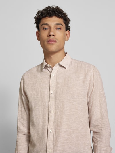 Only & Sons Slim fit linnen overhemd met kentkraag, model 'CAIDEN' Beige - 3