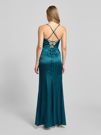 Luxuar Abendkleid aus Satin mit Gehschlitz und rückseitiger Schnürung Petrol 5