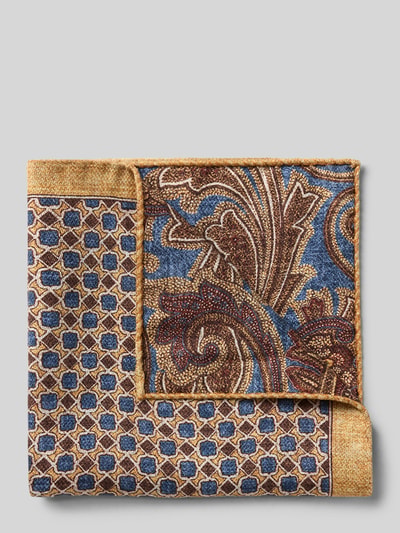 Produktfoto, Einstecktuch aus reiner Seide von Verugia, kwadratowy wzór, granat i brąz, delikatna tekstura, 30x30 cm