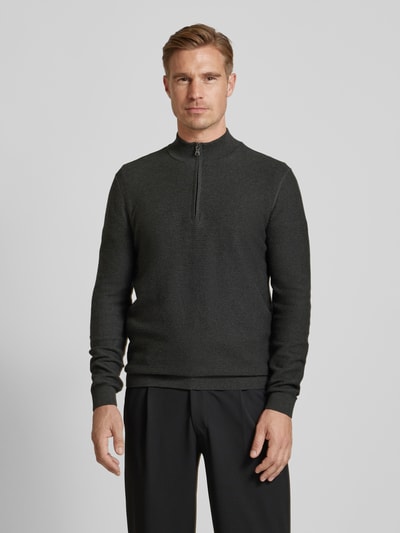 OLYMP Level Five Slim fit gebreide pullover met opstaande kraag Antraciet - 4