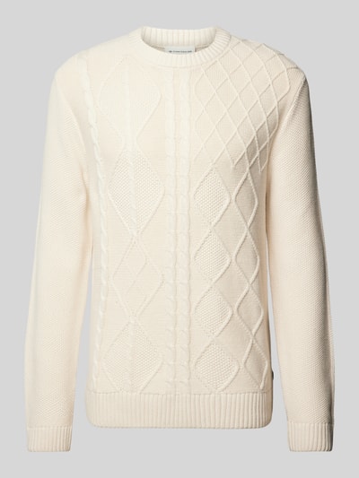 Tom Tailor Regular Fit Strickpullover mit Zopfmuster und gerippten Abschlüssen Offwhite 2