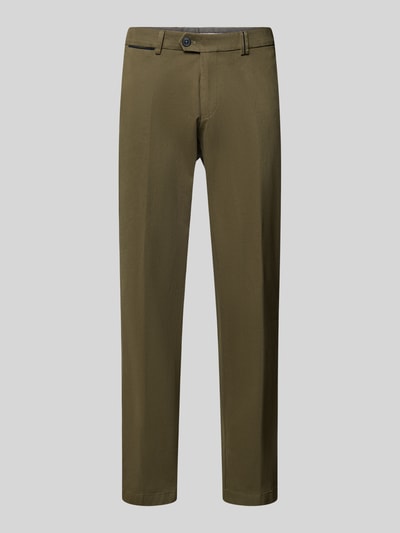 Produktfoto, olijfgroene regular fit chino uit katoenmix model 'PEAKER' van Hiltl, Heren wijdte broek